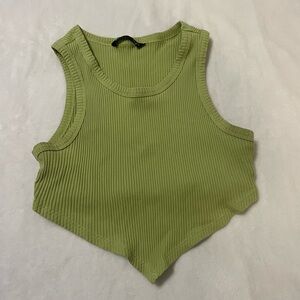 Green Ribbed Asymmetrical Sleeveless Top